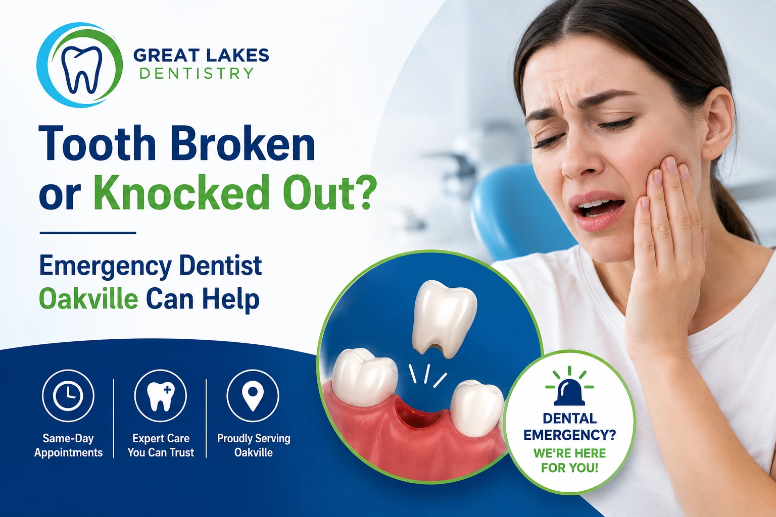 Tooth broken or knocked out emergency dentist Oakville Great Lakes Dentistry can help